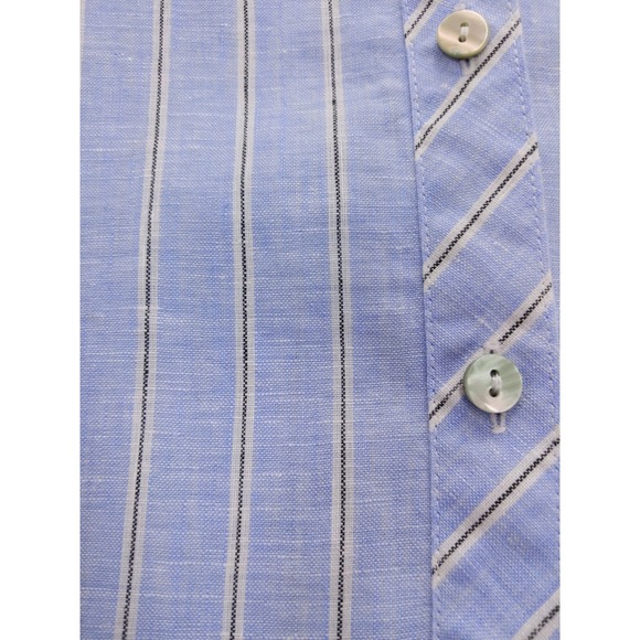 Chicos No Iron Linen Striped‎ Button Up Shirt Womens Size 1 M Blue White - Picture 5 of 9